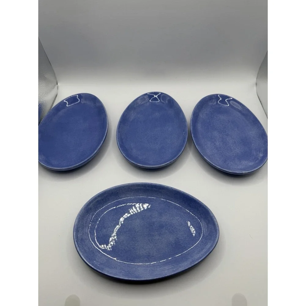 Pfaltzgraff Napoli Blue Individual Deviled Egg Plates Set of 4